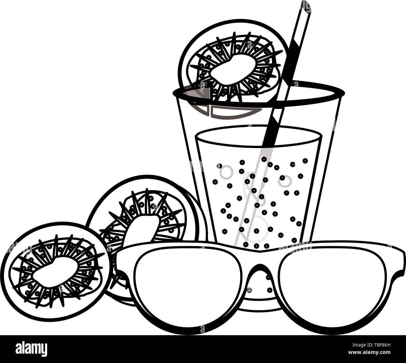Summer Cartoons Drinks And Cocktails In Black And White Stock Vector Image Art Alamy