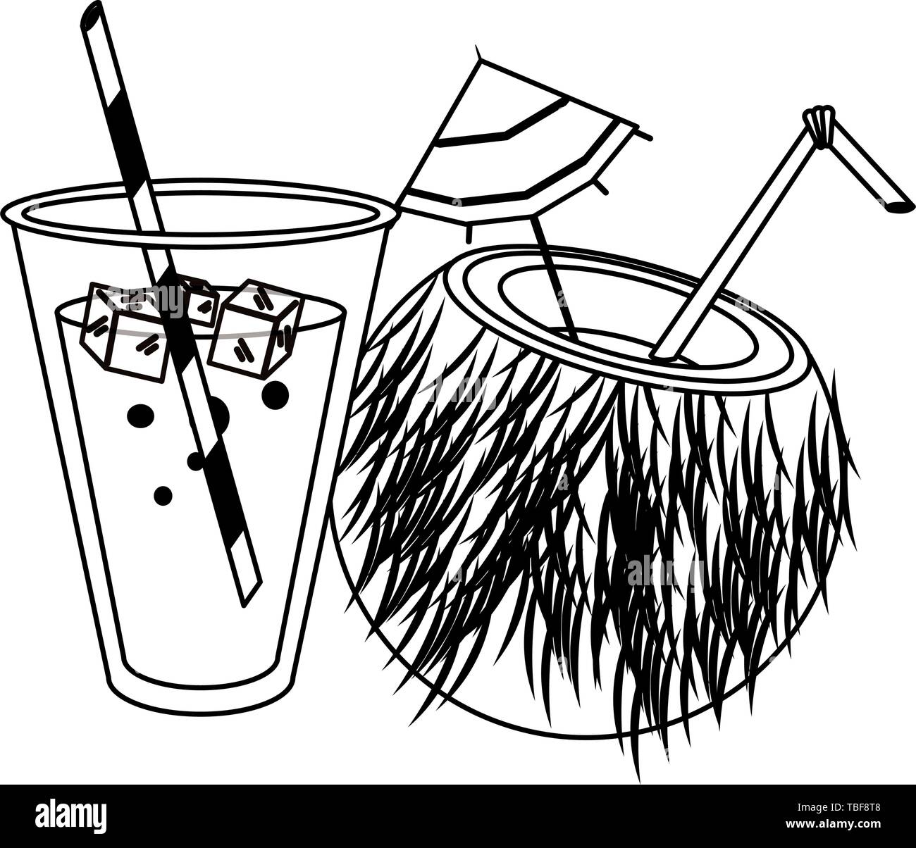 Summer Cartoons Drinks And Cocktails In Black And White Stock Vector Image Art Alamy