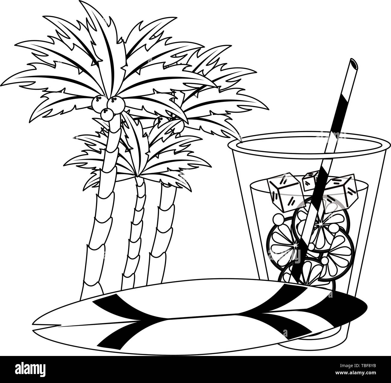 Summer Cartoons Drinks And Cocktails In Black And White Stock Vector Image Art Alamy