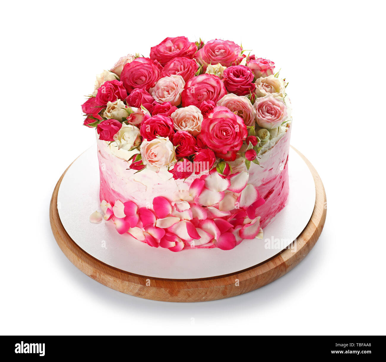 Tasty Birthday cake on white background Stock Photo - Alamy