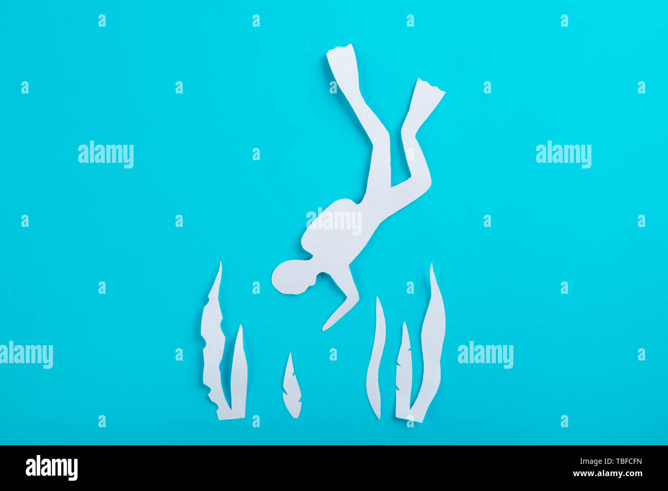 Diver in the deep sea. cartoon style Stock Photo