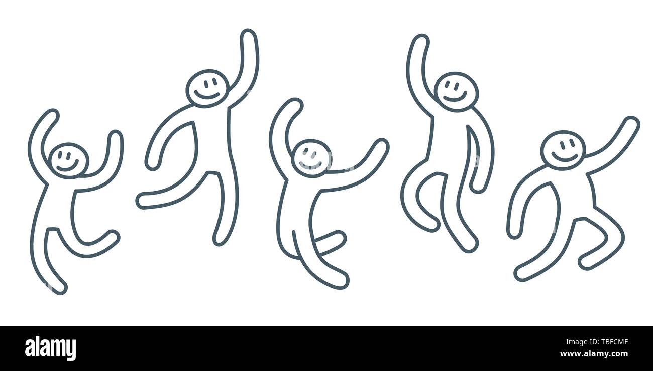 Sketch of stickman people in human poses drawn in modern line art style ...