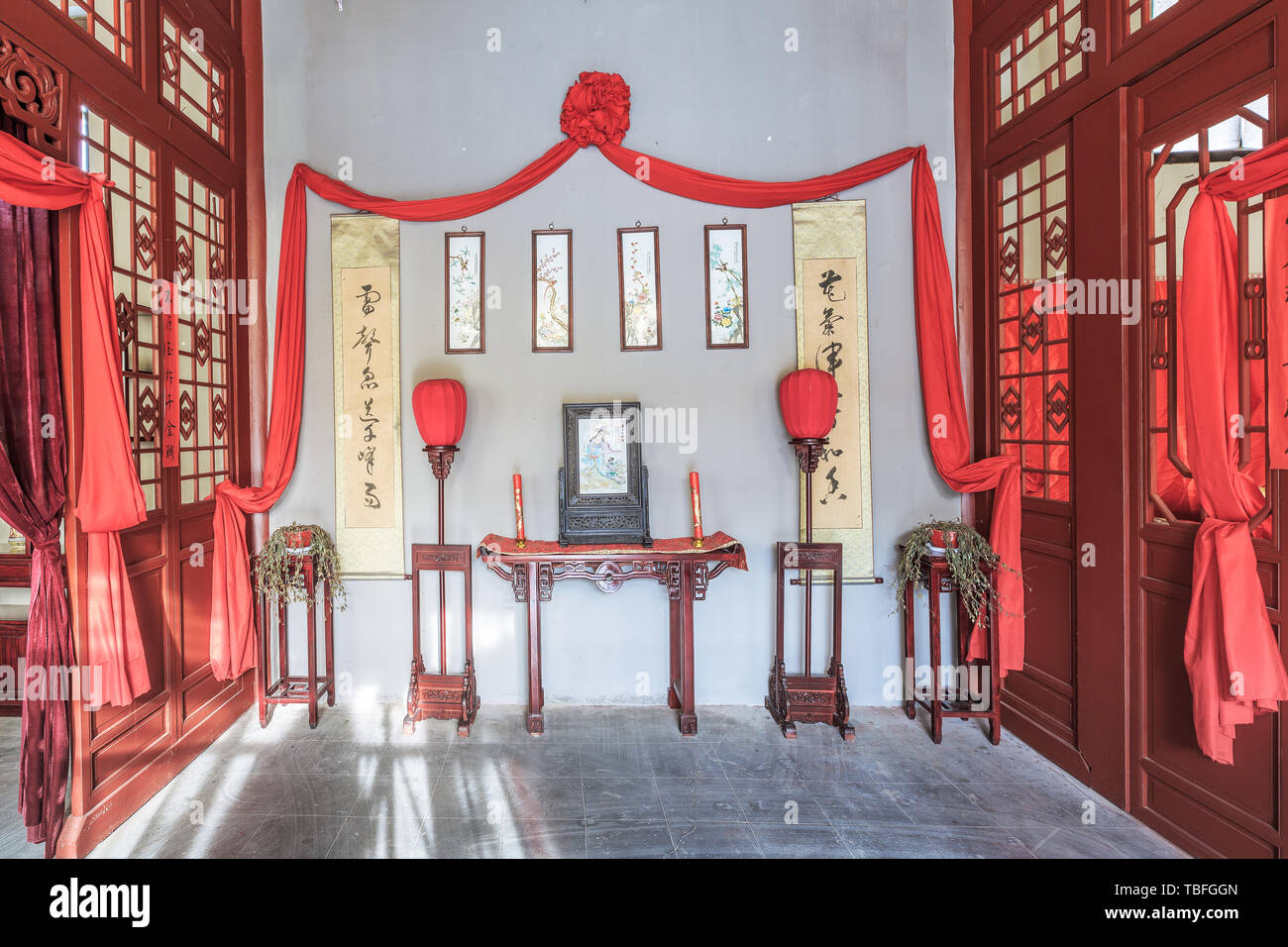 Classical furniture in the Chinese hall in East Ah Gao City Stock Photo