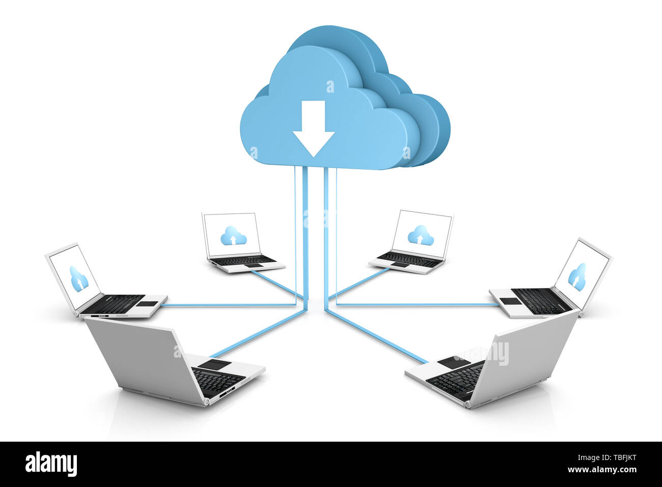 3d data cloud and laptops on white Stock Photo