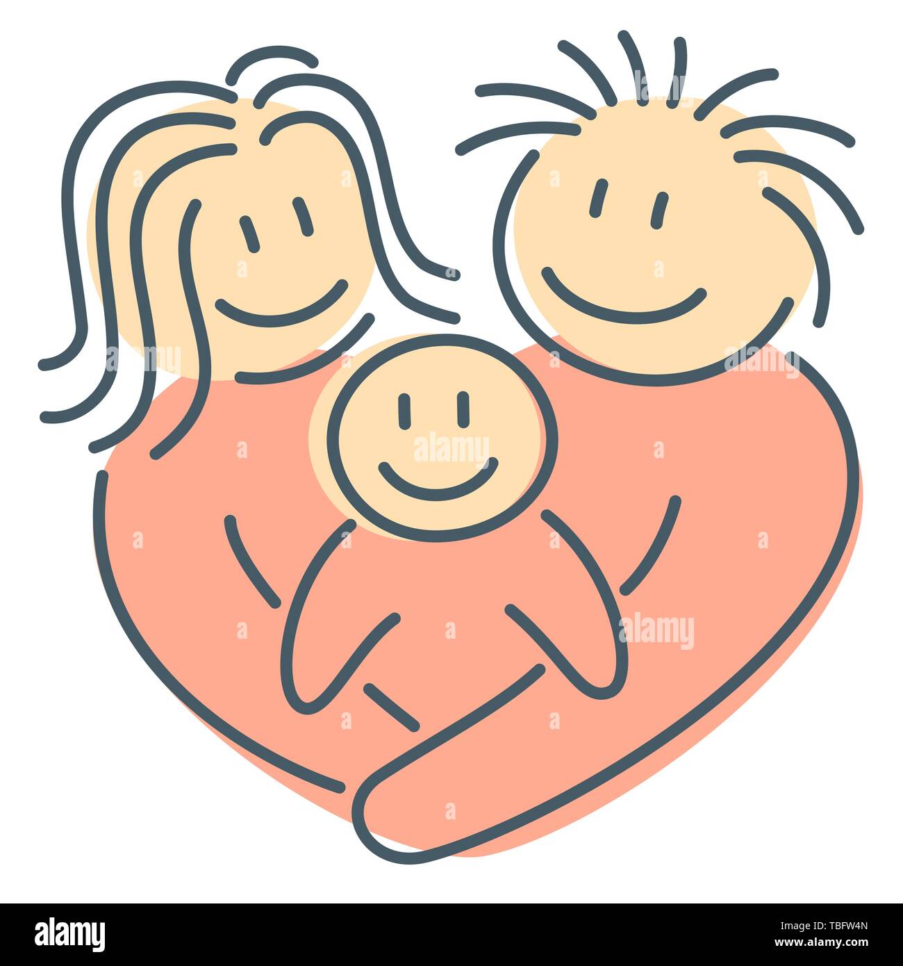 Heart shape family of parents and newborn son hug together as abstract ...
