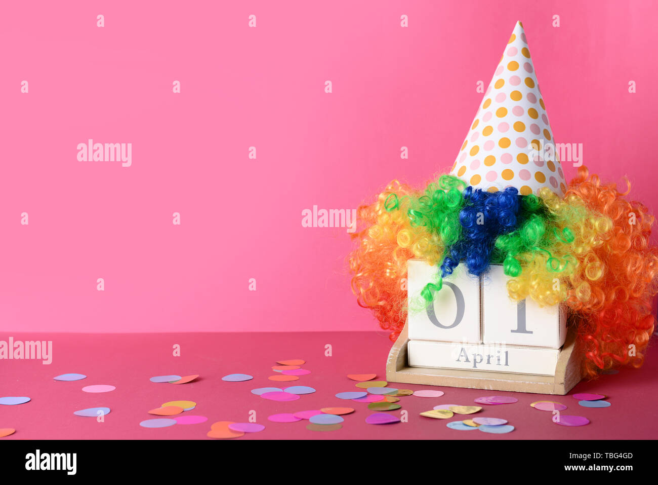 Party Decor With Calendar On Color Background April Fool S Day Celebration Stock Photo Alamy