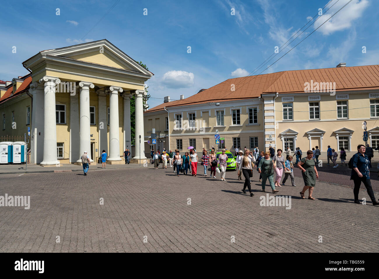 Vilnius, Lithuania. May 2019.   The typical square of the historic center of the city Stock Photo