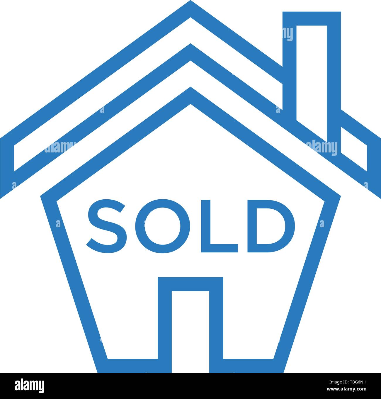 House sold sign icon vector blue line art house sold sign Stock
