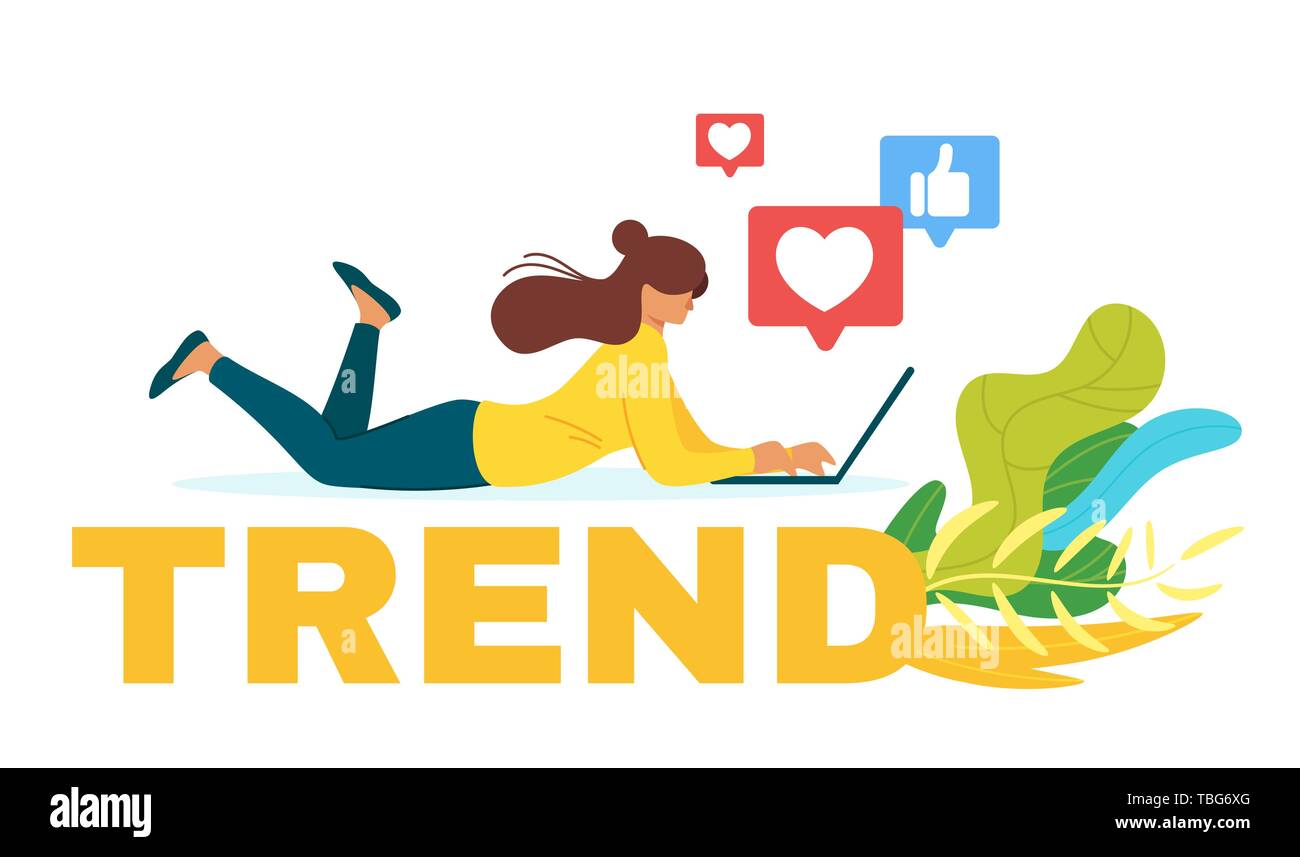 Woman Using Social Networks Flat Vector Web Banner Template