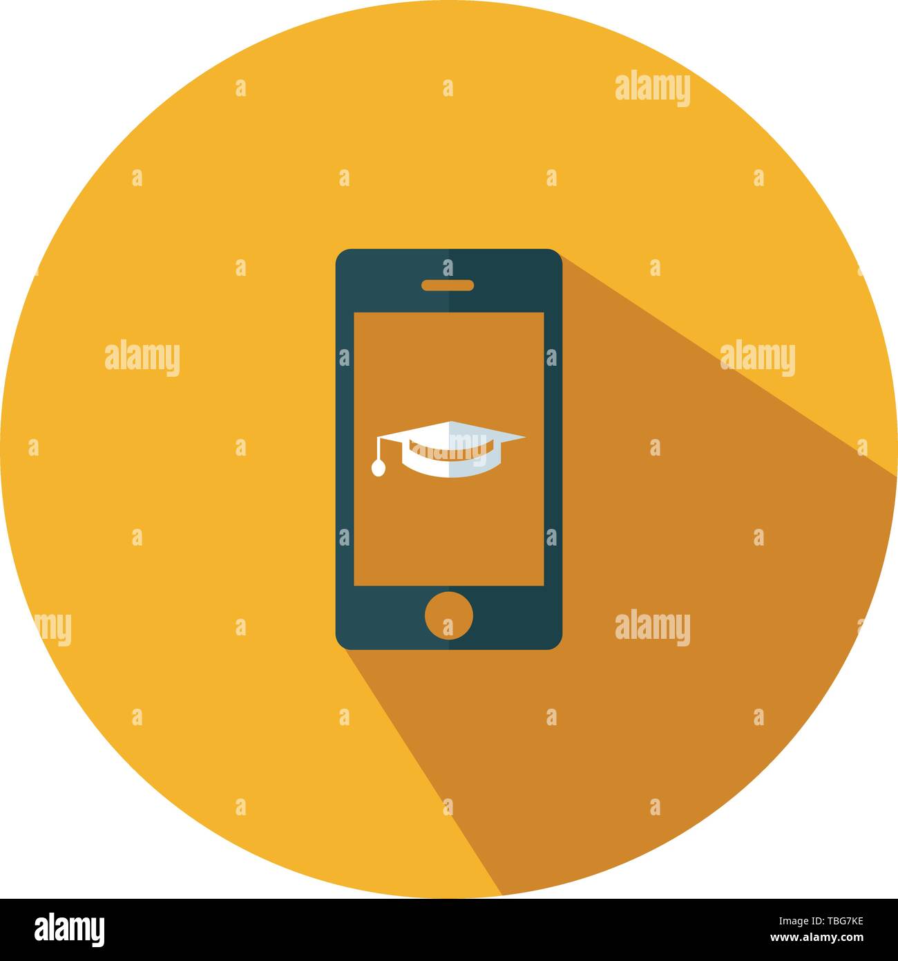 Mobile with graduation cap icon - vector flat design Stock Vector