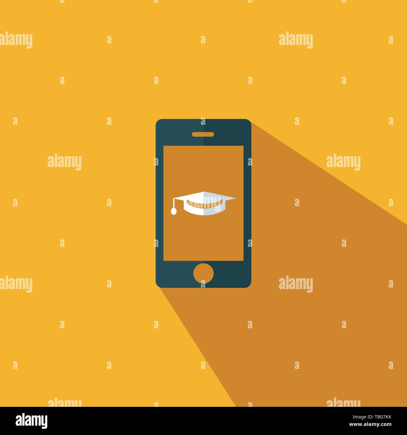 Mobile with graduation cap icon - vector flat design Stock Vector