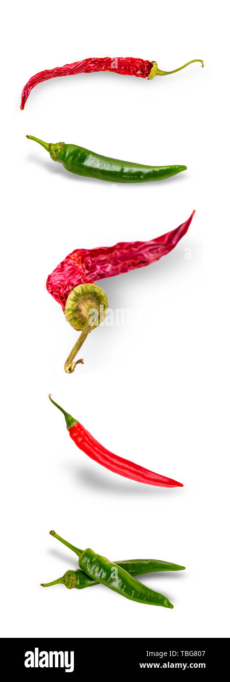 Red and Green chili peppers isolated on white background Stock Photo ...