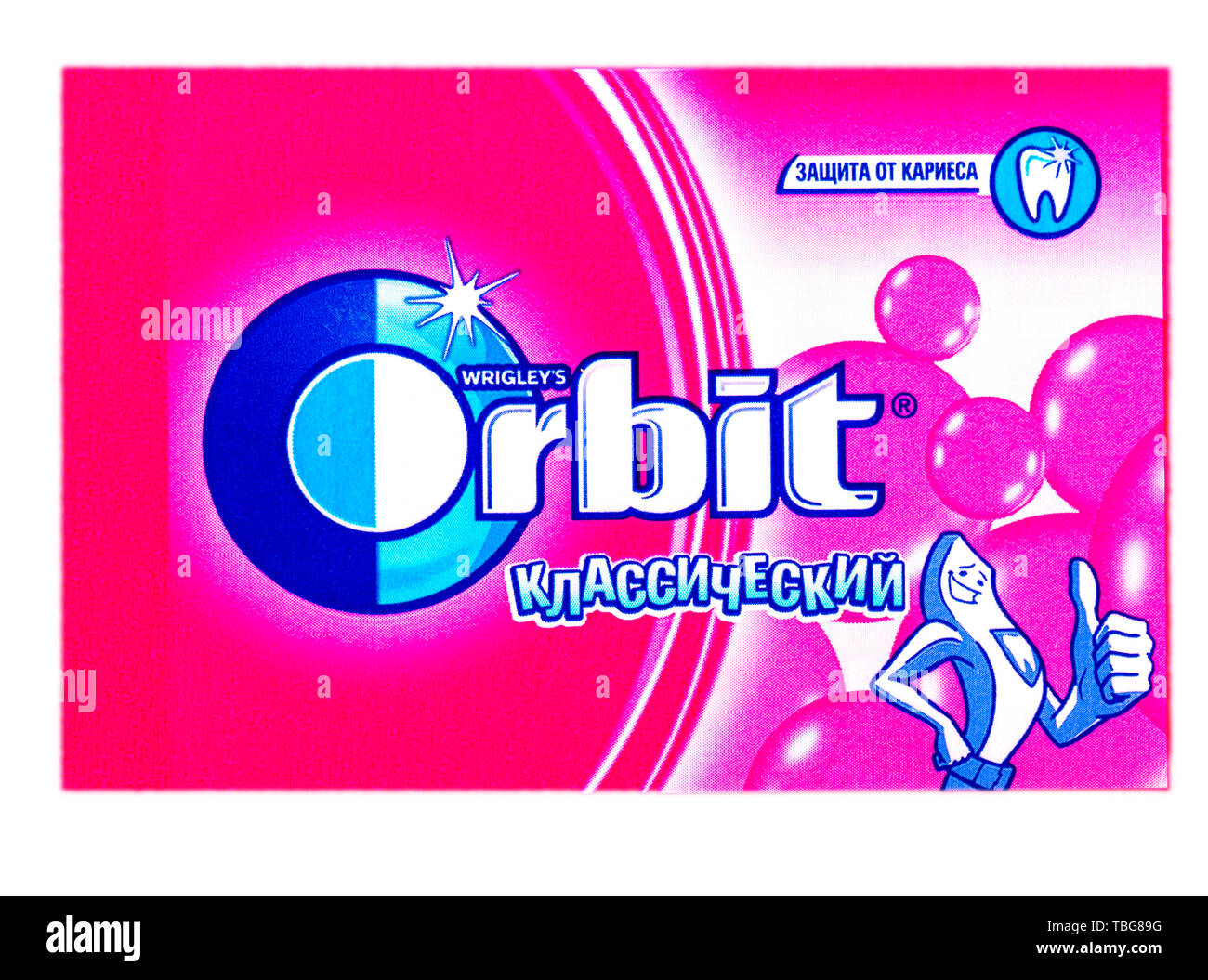 Chisinau, Moldova - SEPTENBER 15, 2017: Orbit Strong Mint chewing gum produced by Wrigley. Orbit is a brand of sugarless chewing gum that provides the Stock Photo
