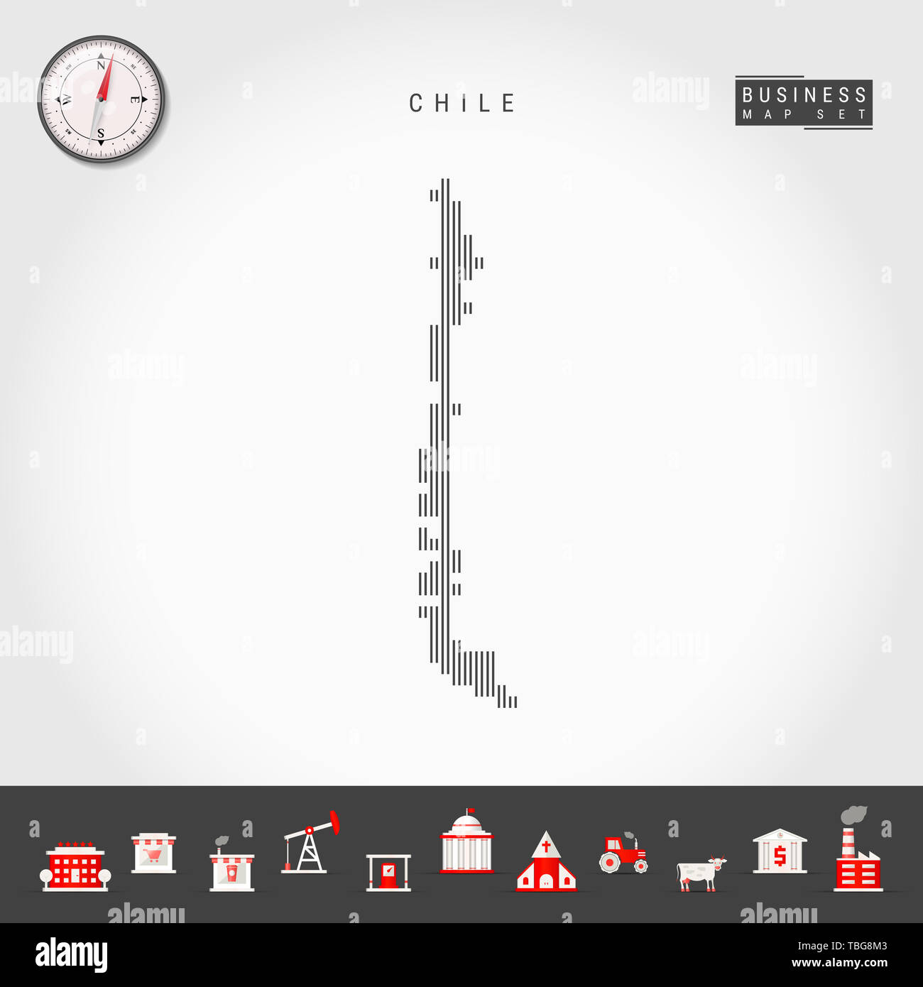 Vertical Lines Pattern Map of Chile. Striped Simple Silhouette of Chile ...