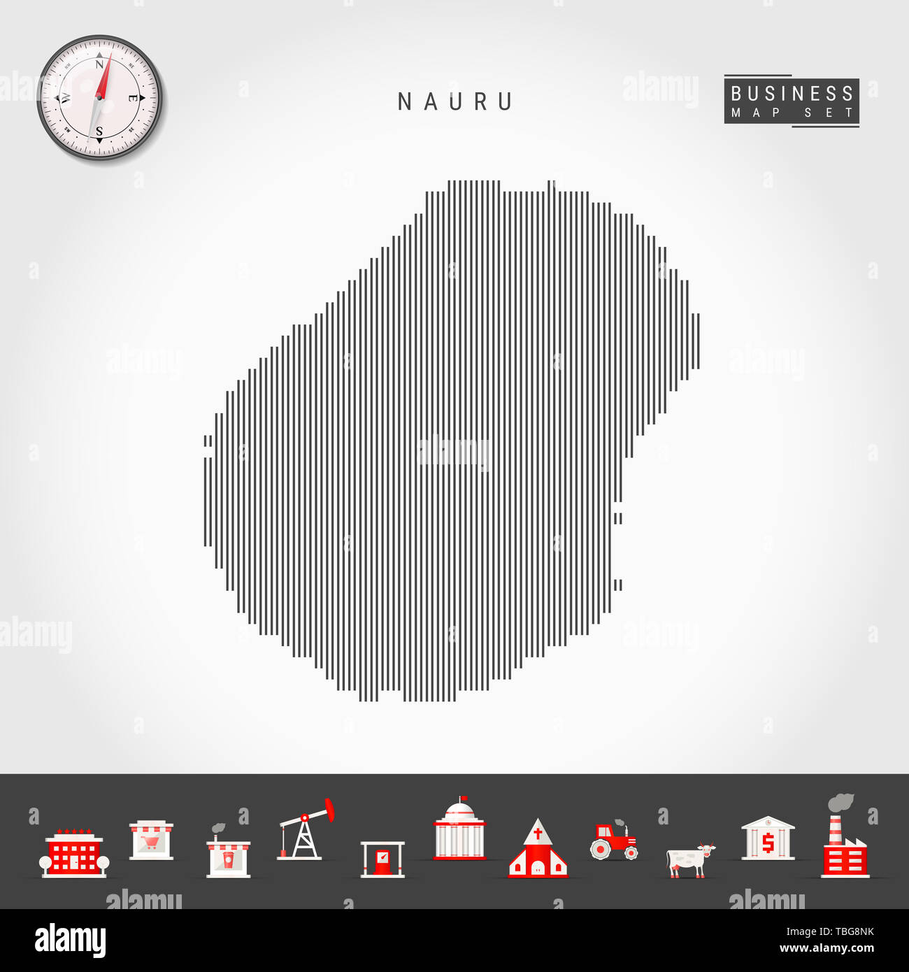 Vertical Lines Pattern Map of Nauru. Striped Simple Silhouette of Nauru