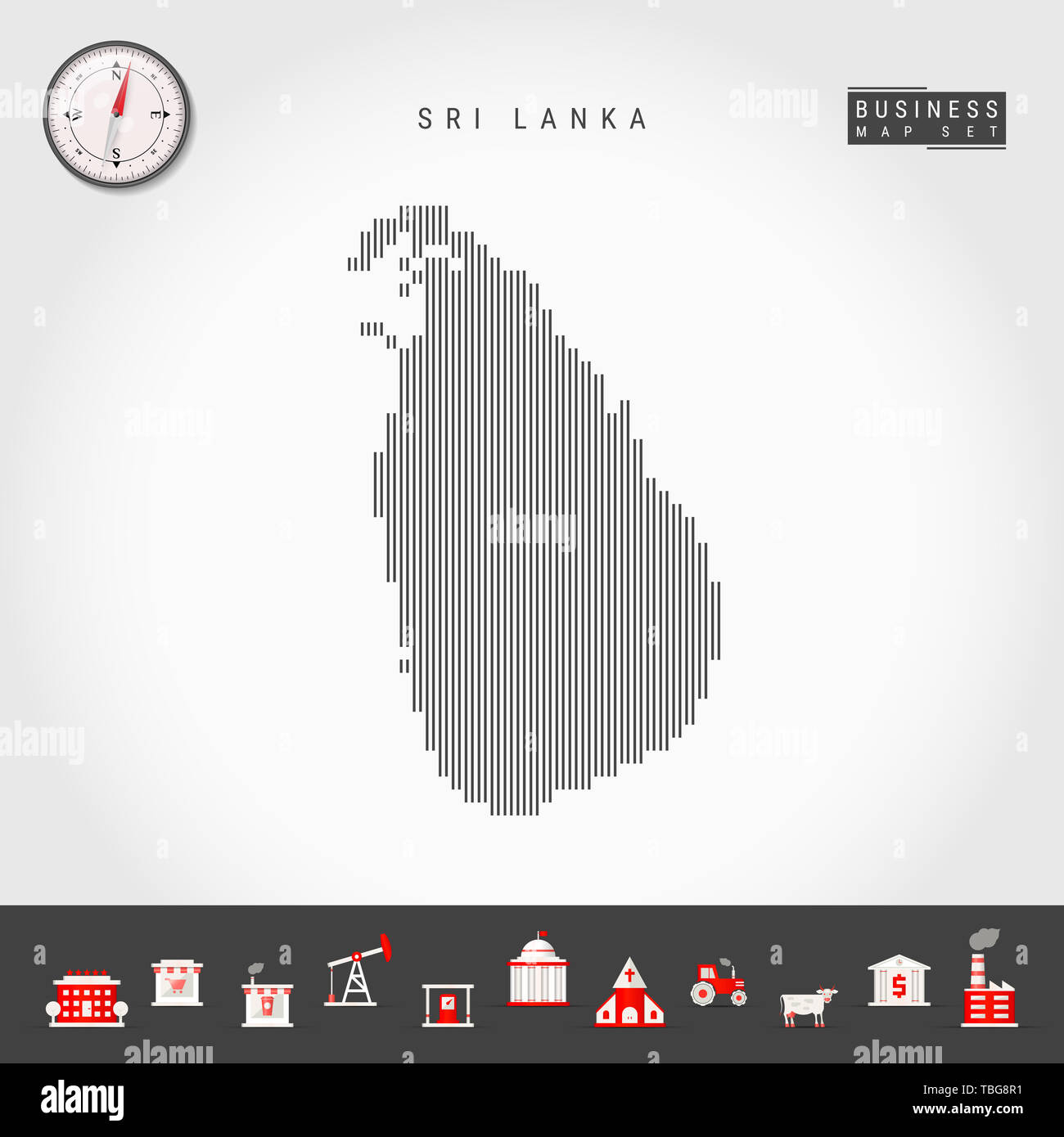 Vertical Lines Pattern Map of Sri Lanka. Striped Simple Silhouette of ...