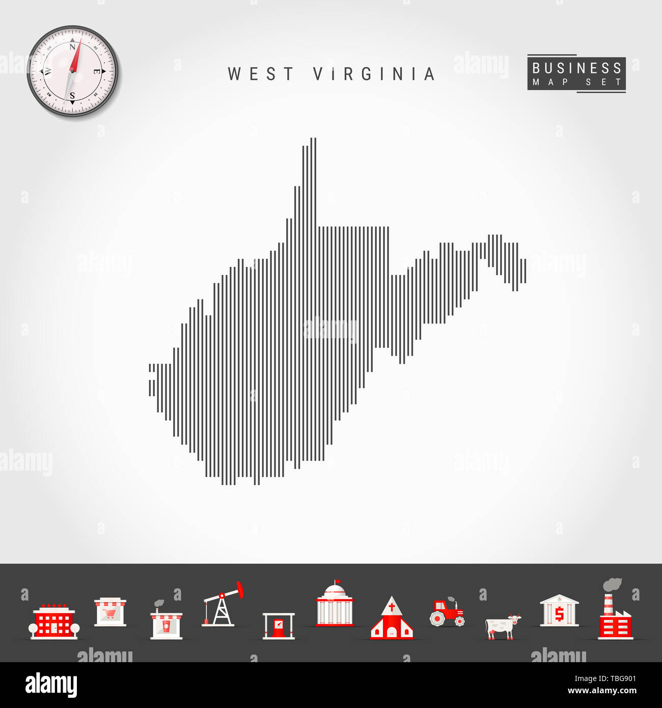 Vertical Lines Pattern Map of West Virginia. Striped Simple Silhouette