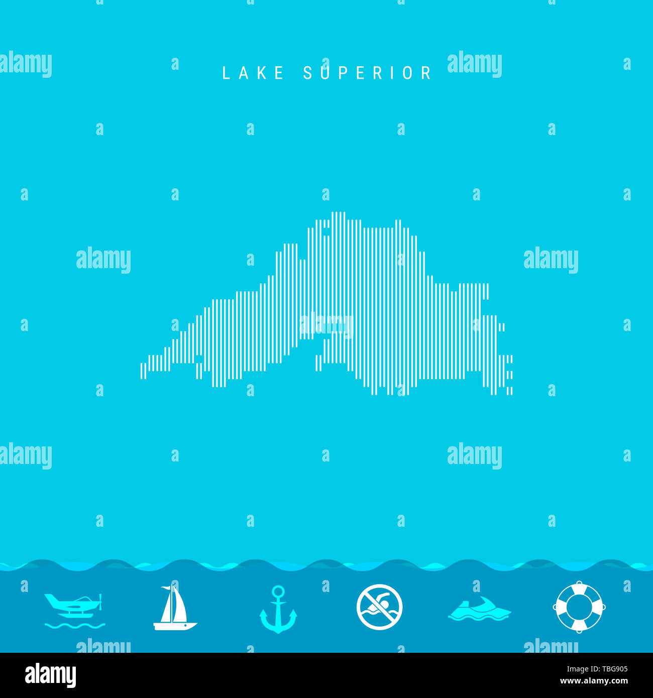 Vertical Lines Pattern Map of Lake Superior, One of the Five Great Lakes of North America ...