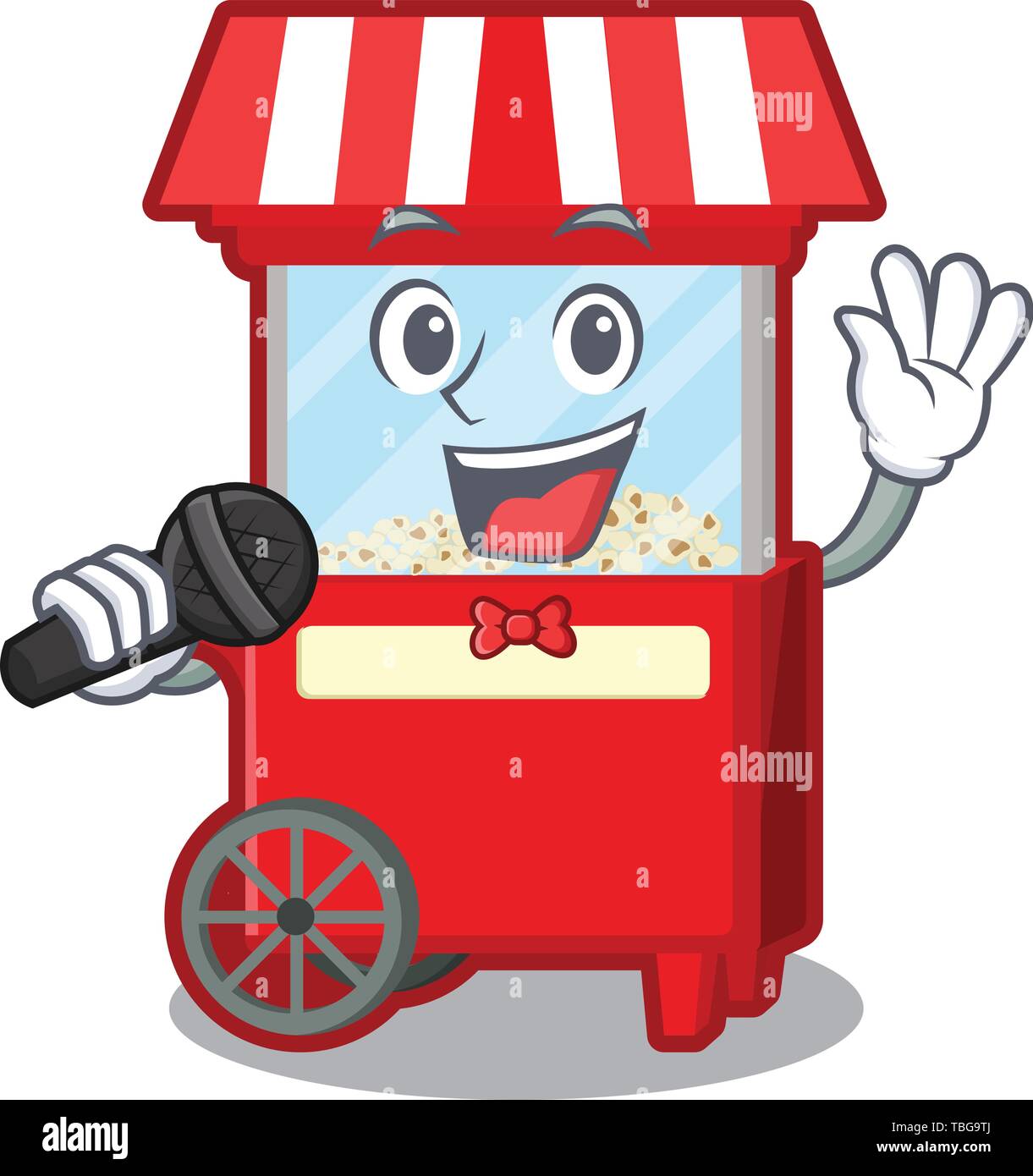 Singing popcorn machine isolated in the mascot Stock Vector
