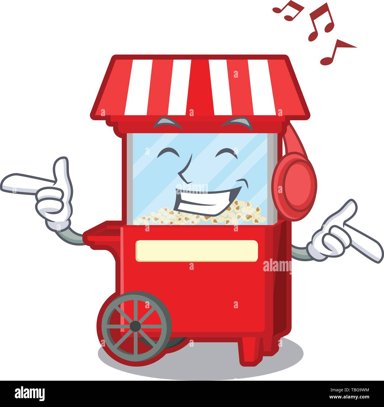 Listening music popcorn machine isolated in the mascot Stock Vector