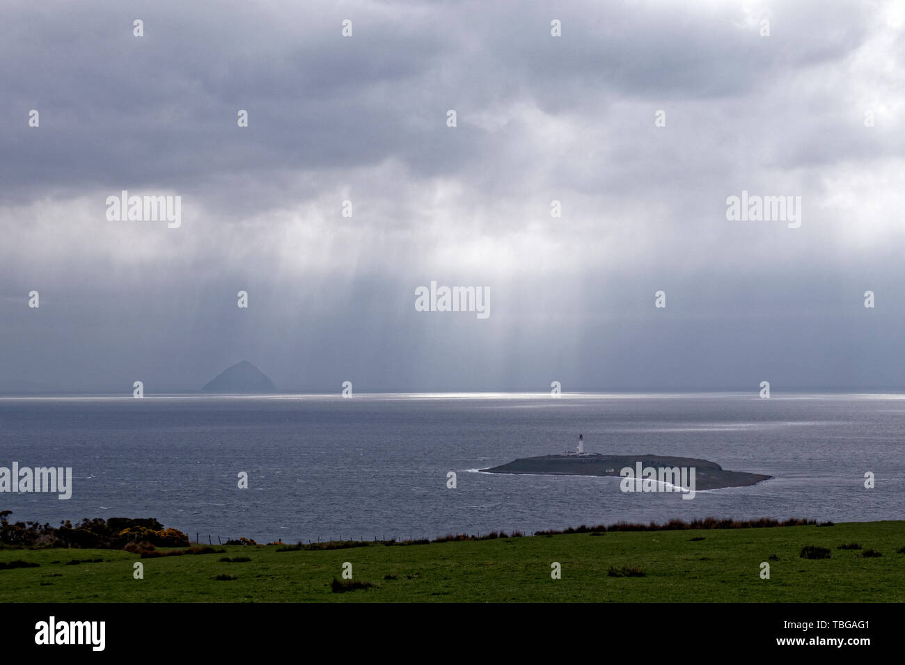 Pladda, Pladaigh Island, Firth of Clyde, Scotland - Ailsa Craig in background Stock Photo