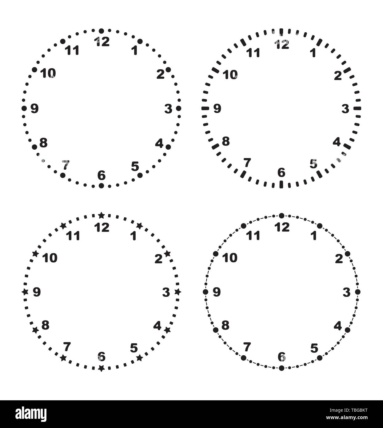 Set of 4 modern clock faces blank templates for your design Stock
