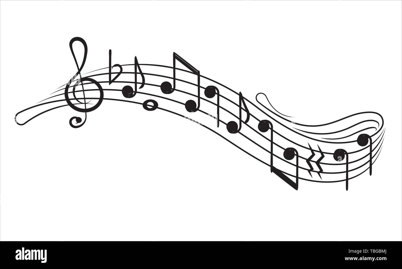 Music notes and gclef on а music staff, decorative element for your