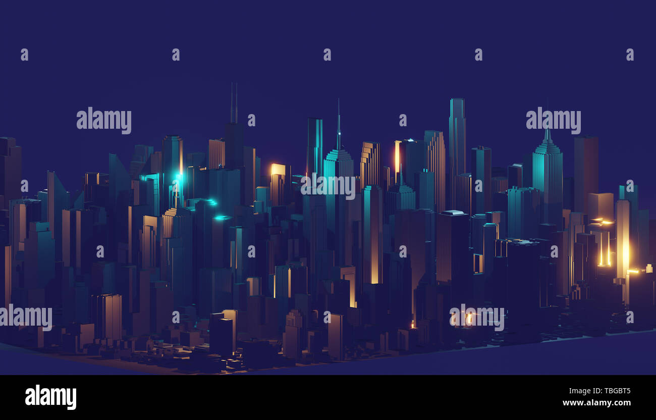 Render hologram futuristic 3d city neon light. 3d rendering Stock Photo ...