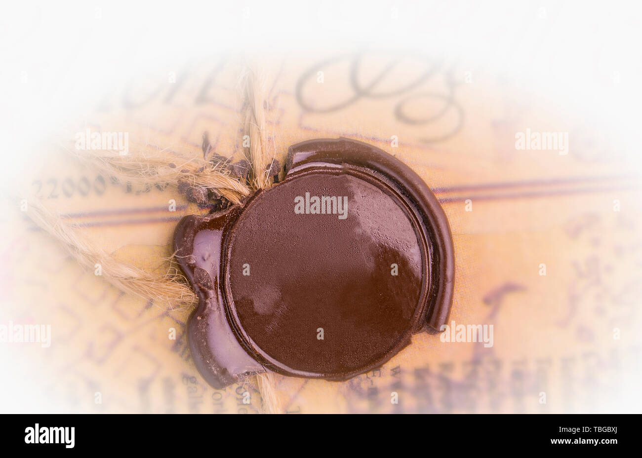 The antique wax seal on the old document Stock Photo
