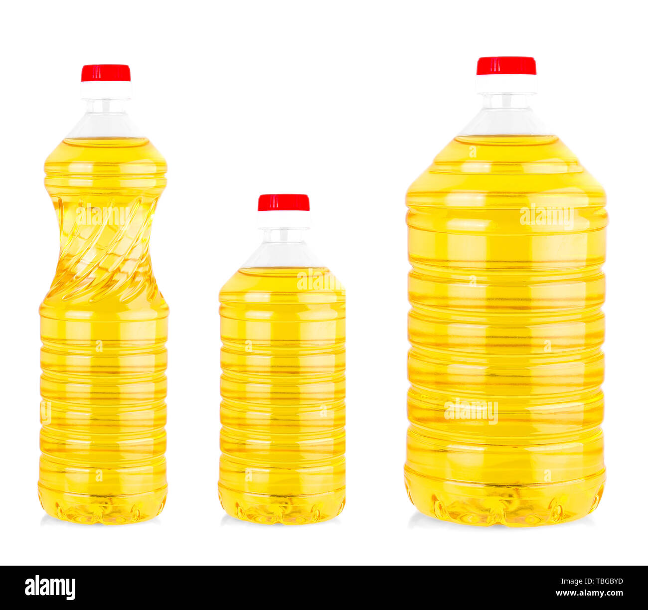 vegetable or sunflower oil in plastic bottles isolated with clipping ...