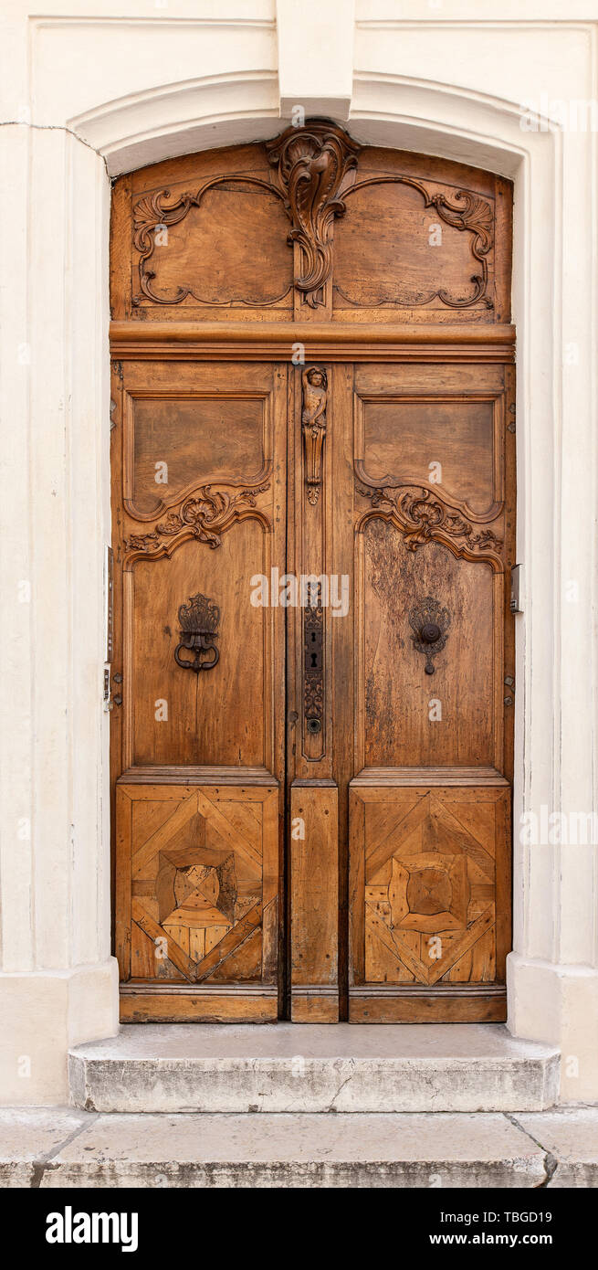 The ancient wooden door in France Stock Photo - Alamy