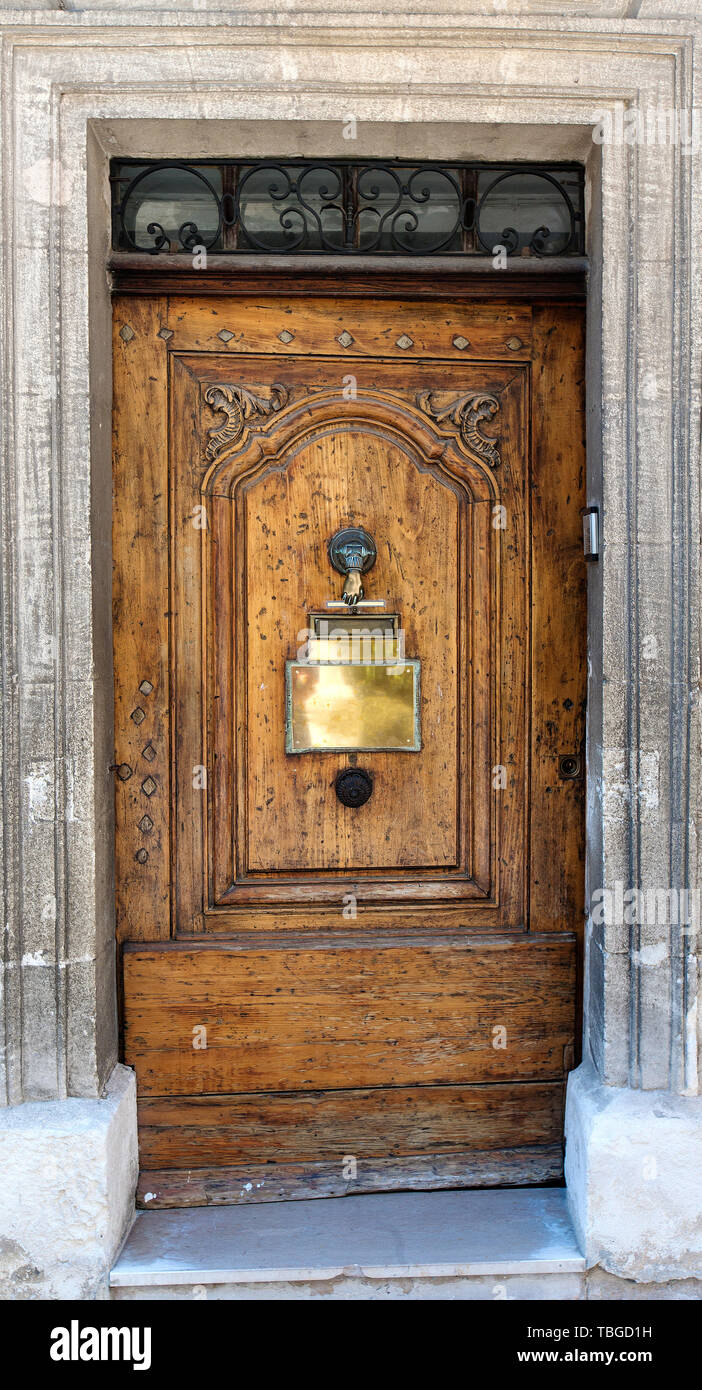 The ancient wooden door in France Stock Photo - Alamy