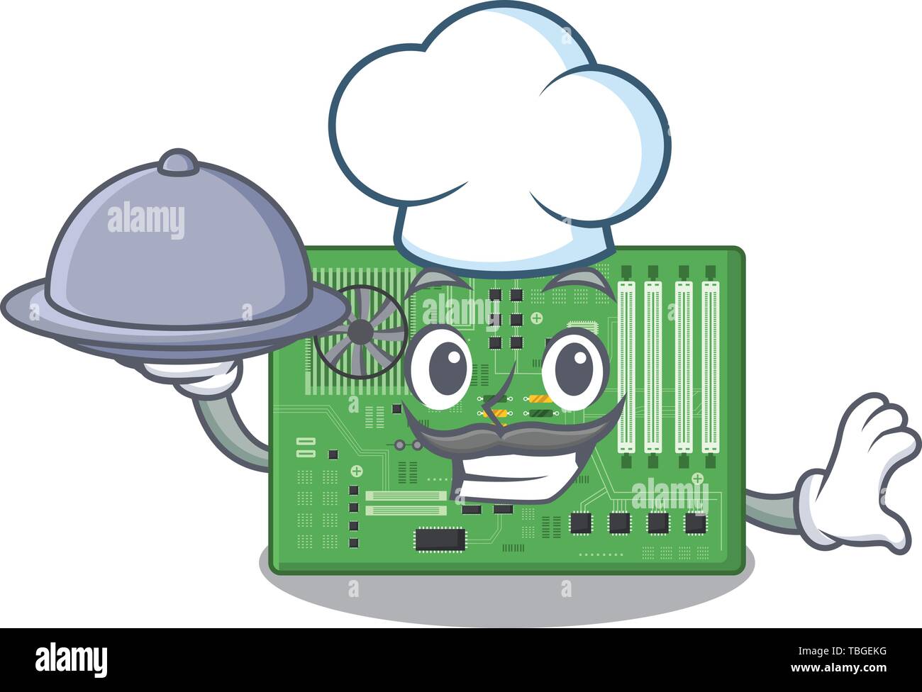 Food Computer Loading Cartoon Chef with food motherboard in the a computer cartoon Stock Vector Image ...