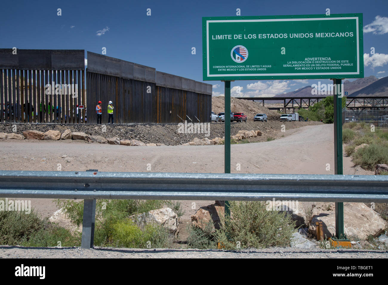 The east end of the border fence built by We Build the Wall, Inc, funded by GoFundMe Donations, as seen from Ciudad Juarez, Mexico. Despite claims by  Stock Photo