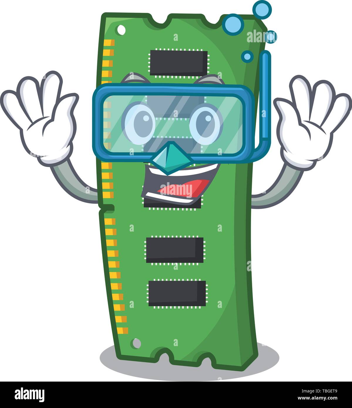 Diving RAM memory card the mascot shape Stock Vector