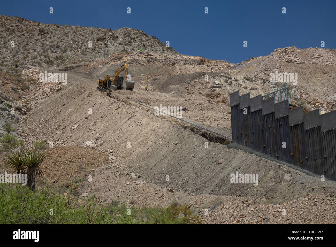 Construction continues on the privately-funded border wall in Sunland Park, New Mexico, near El Paso, Texas, on 30 May 2019 Stock Photo
