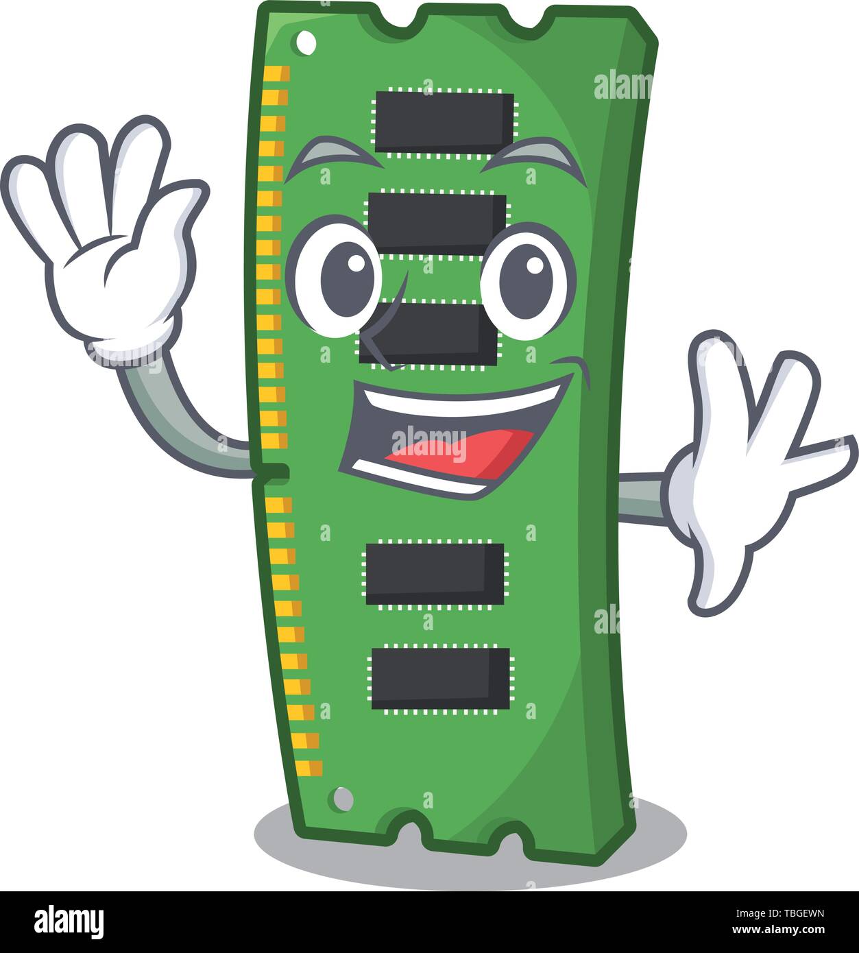 Waving RAM memory card the mascot shape Stock Vector