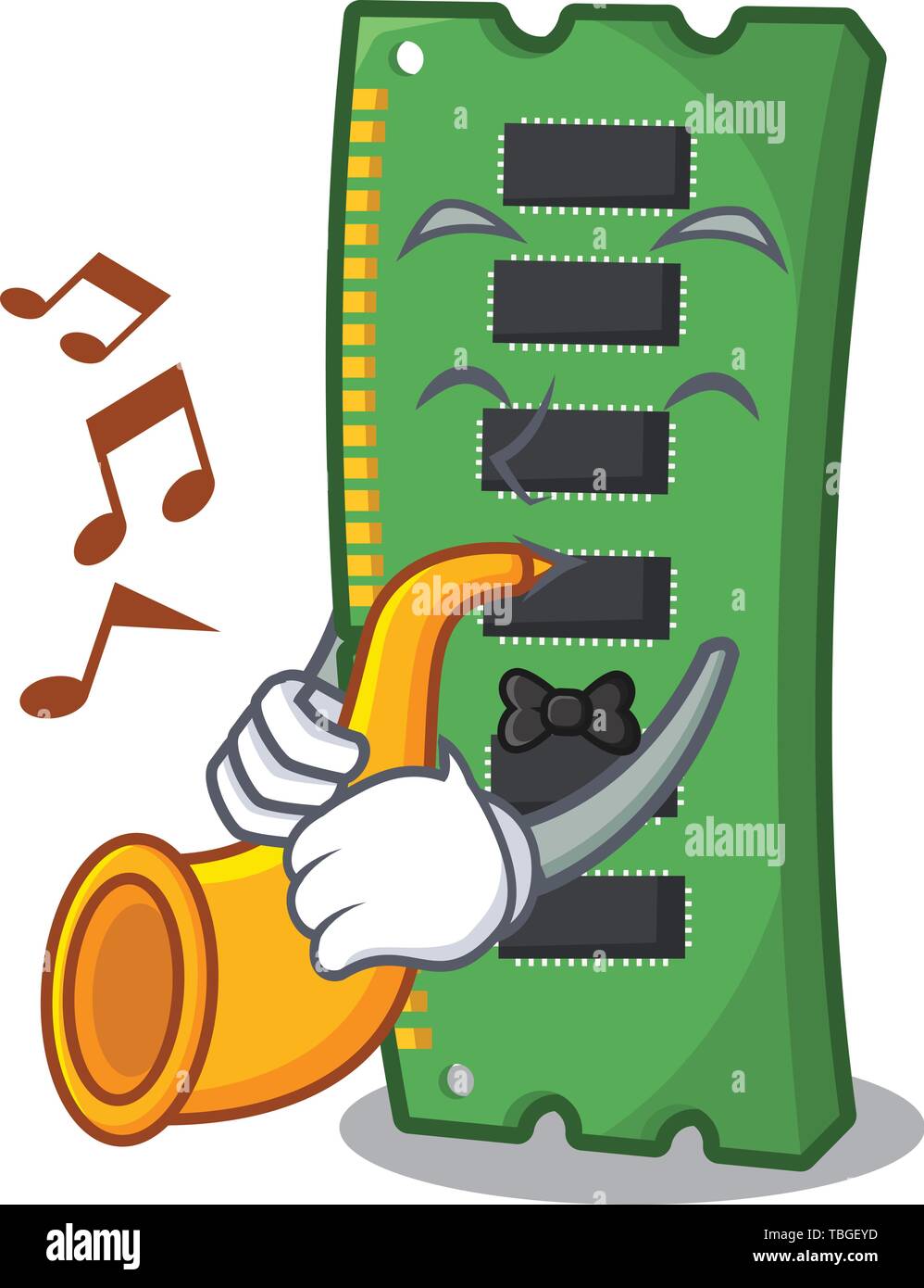 With trumpet RAM memory card in PC character Stock Vector