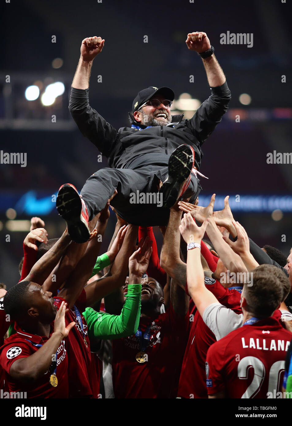 Liverpool manager jurgen klopp celebration hi res stock