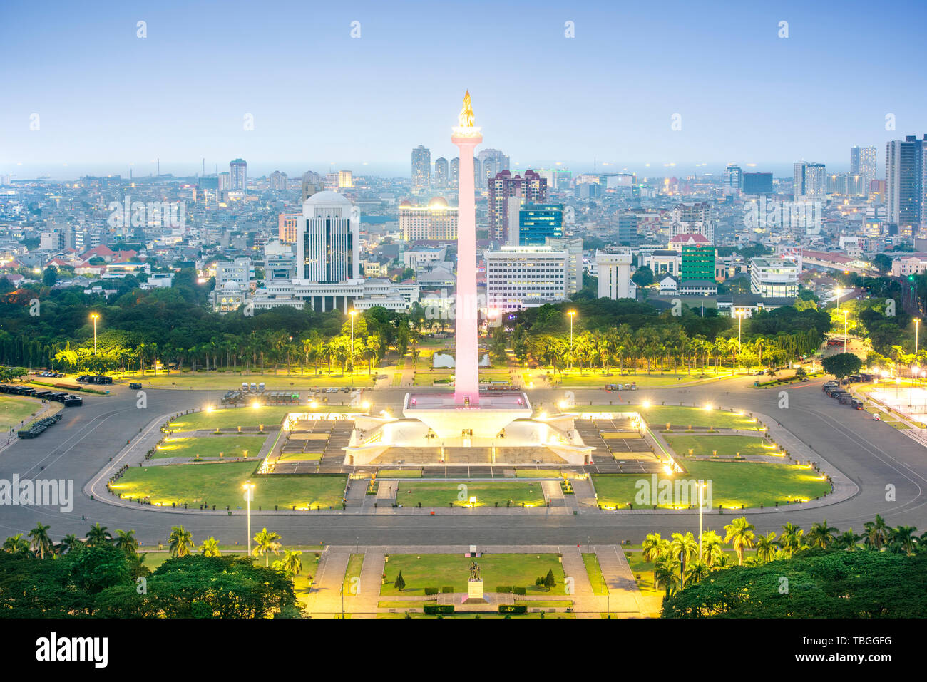 Jakarta city skyline with iconic symbol likes National Monument (Monas ...