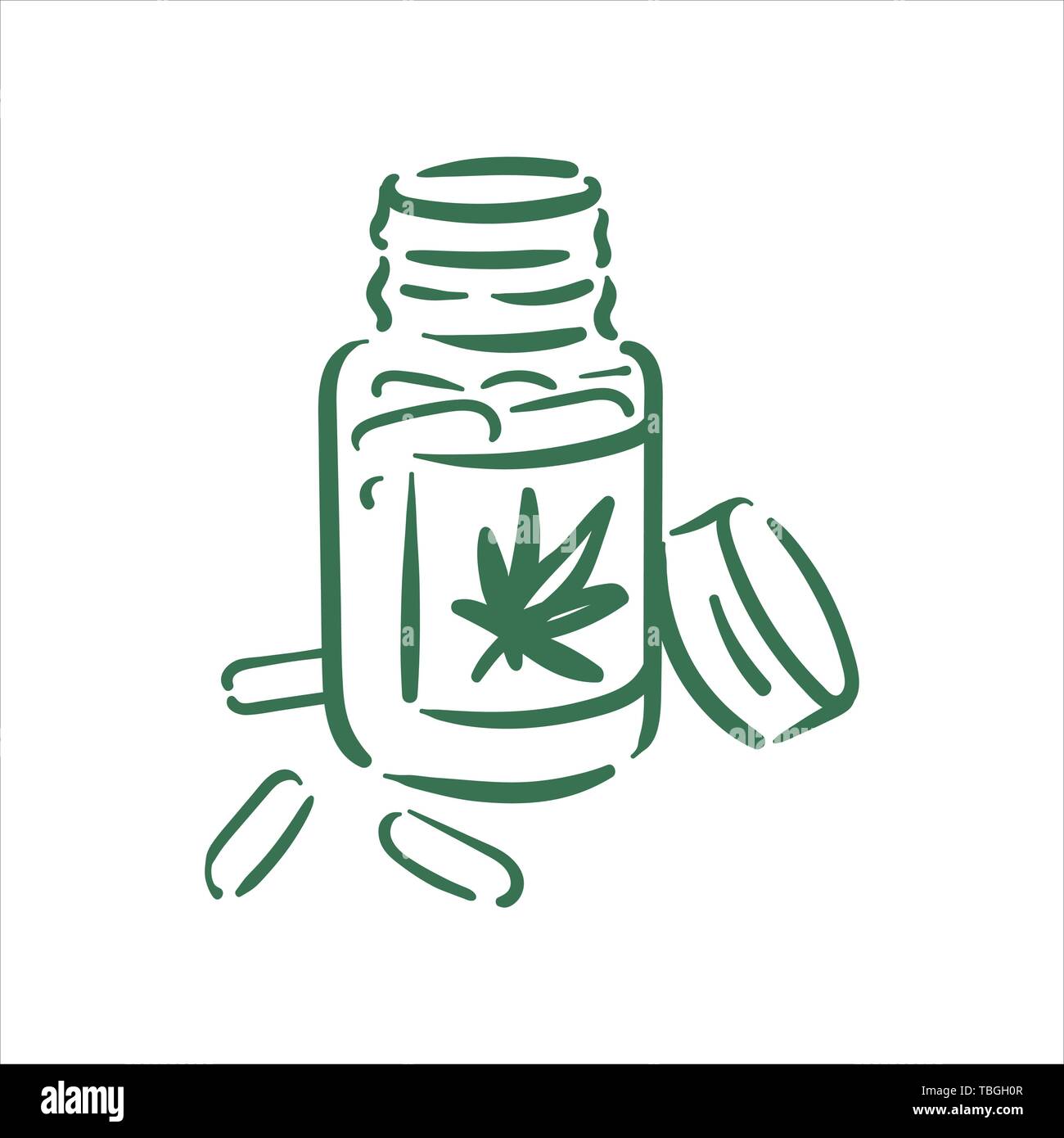 Vector hand drawn cannabis pills illustration on white background Stock Vector