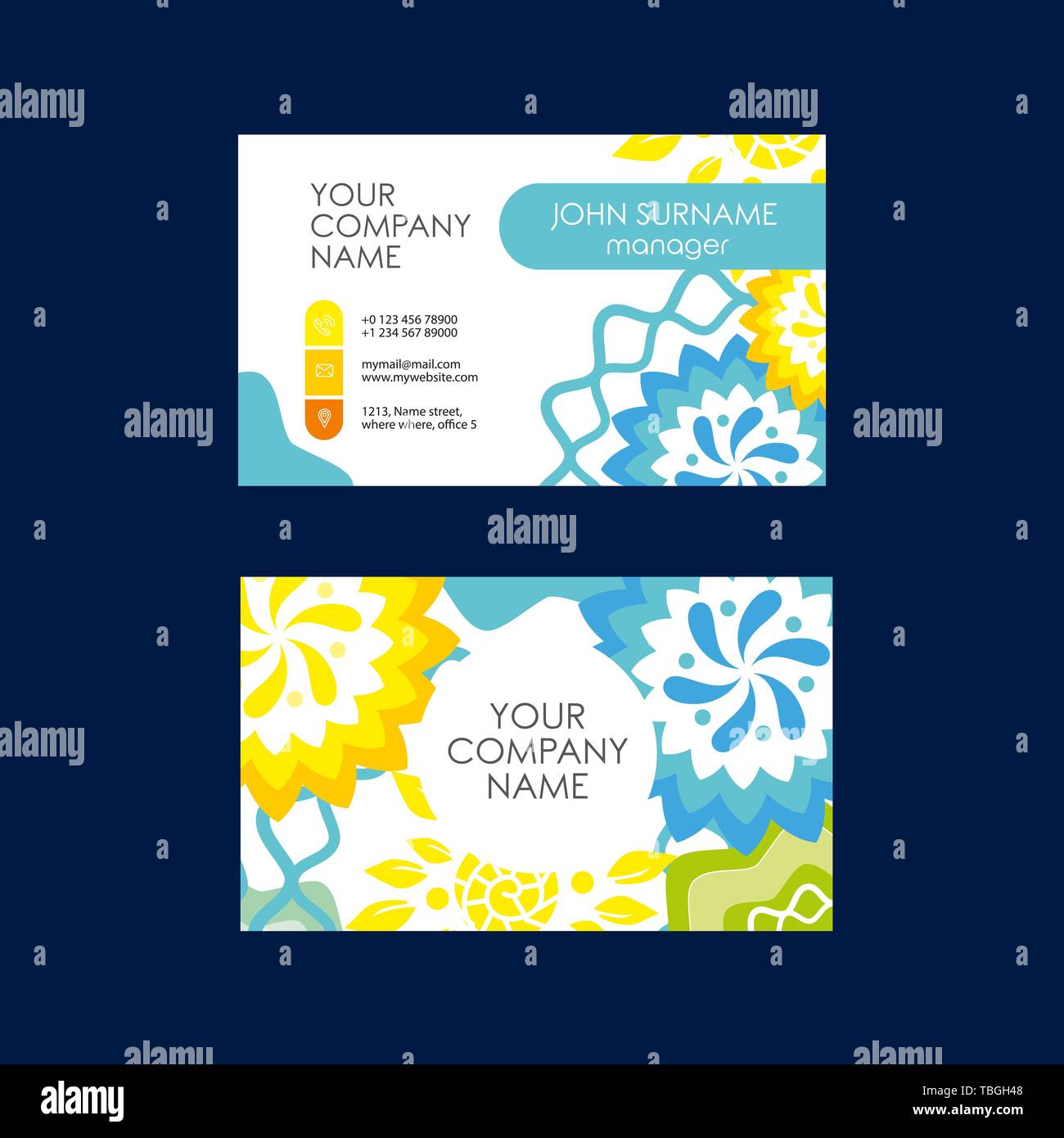 Business Card Template Light With Geometric Background Stock