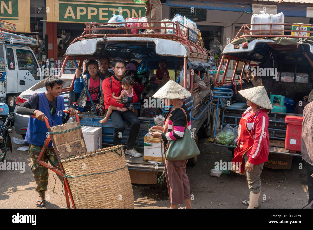 Bus station near Daoheuang Market in Pakse, Laos Stock Photo