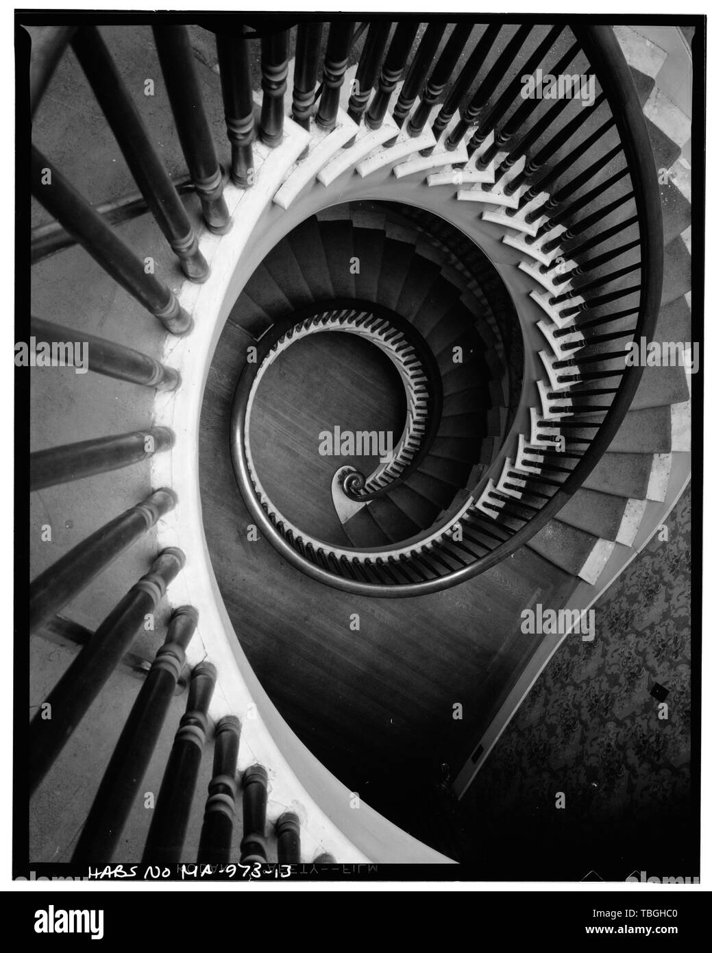 MAIN STAIRWAY, LOOKING DOWN  MillsStebbins House, 3 Crescent Hill, Springfield, Hampden County, MA Stock Photo