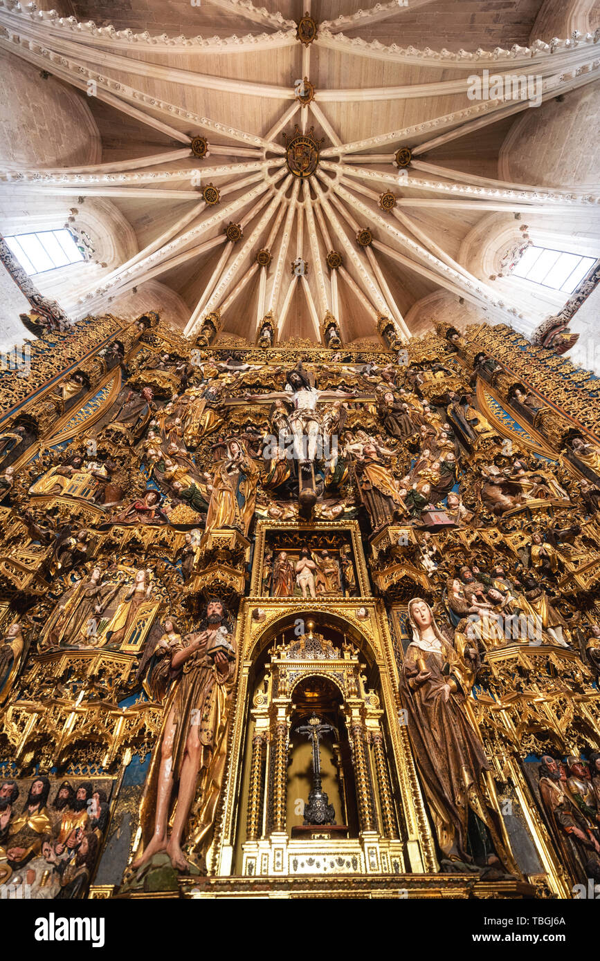 Burgos, Spain - April 13, 2019: Interior of Gothic monastery Cartuja de Miraflores in Burgos, Castilla y Leon, Spain. Stock Photo