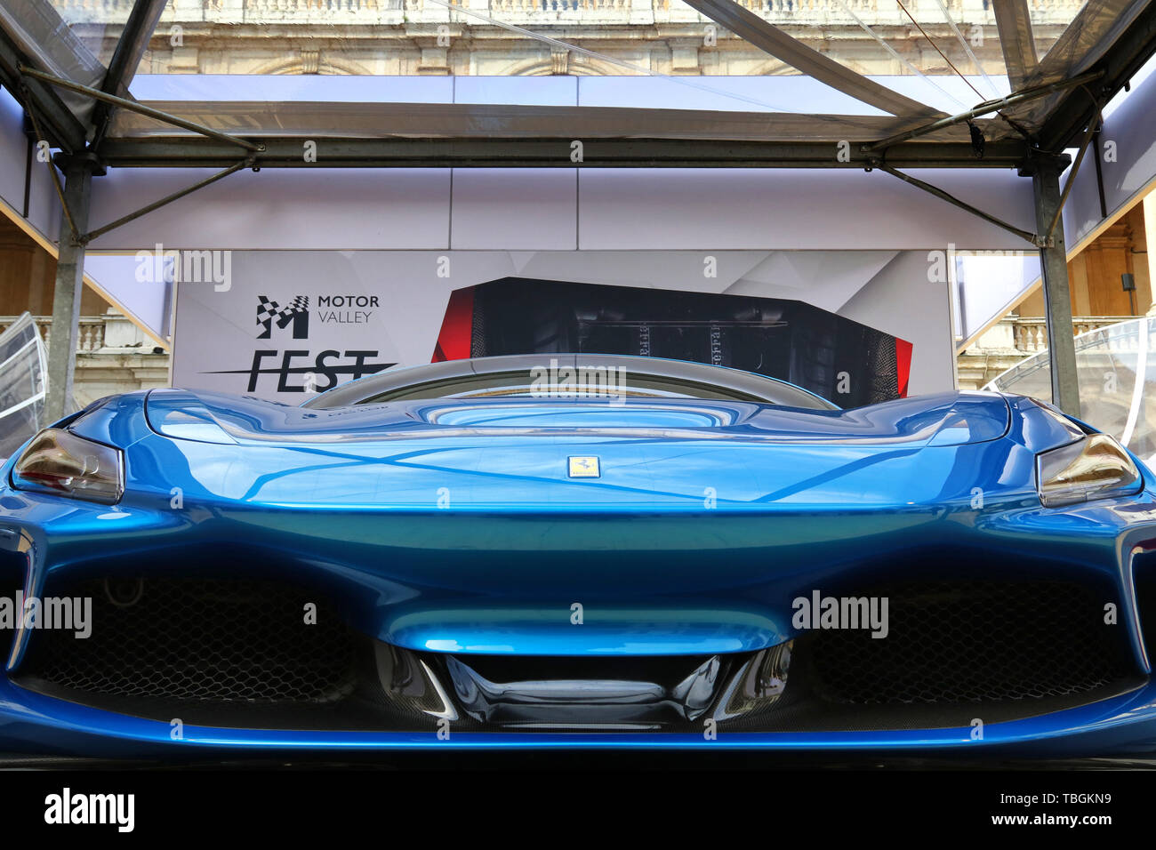 MODENA, ITALY, May 2019 - Motor Valley Fest exhibition, Ferrari F8 Tribute detail Stock Photo