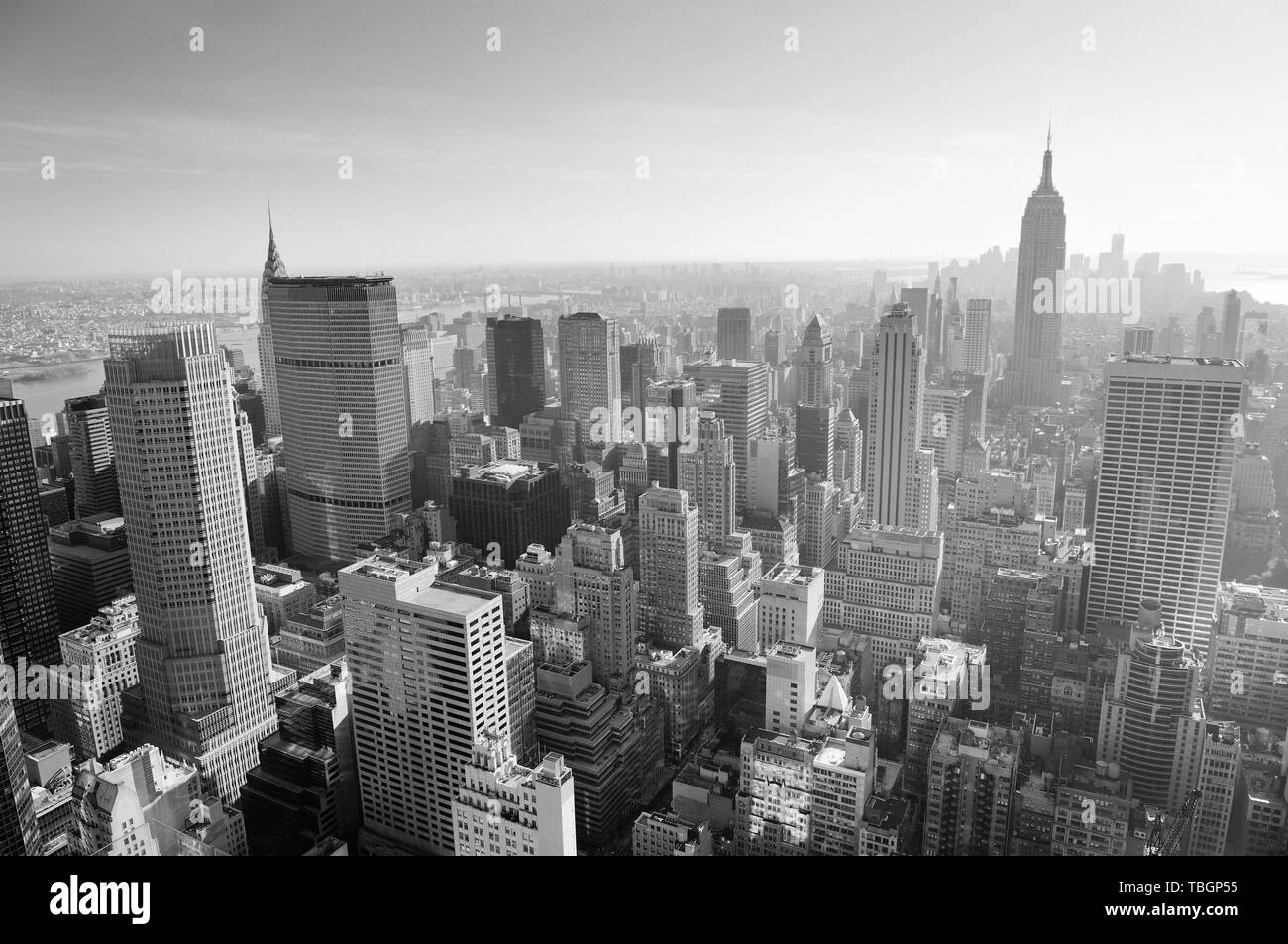 New York City skyline black and white in midtown Manhattan aerial ...