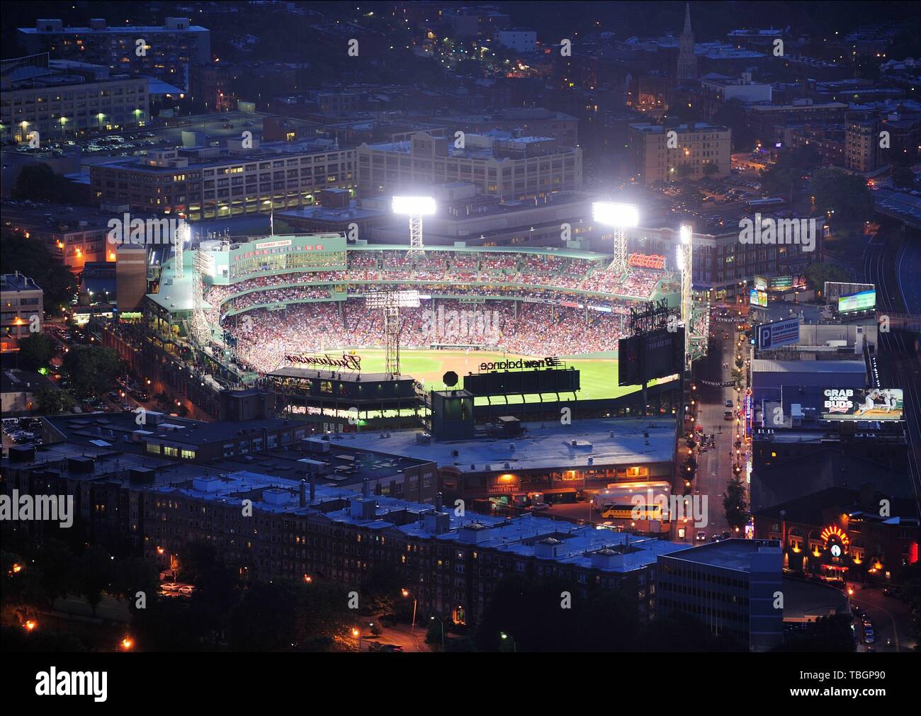 BOSTON, MA - JUN 20: Fenway Park at night on June 20, 2011 in Boston, Massachusetts. Fenway Park has served as the home ballpark of the Boston Red Sox baseball club since 1912, and is the oldest Baseball stadium. Stock Photo