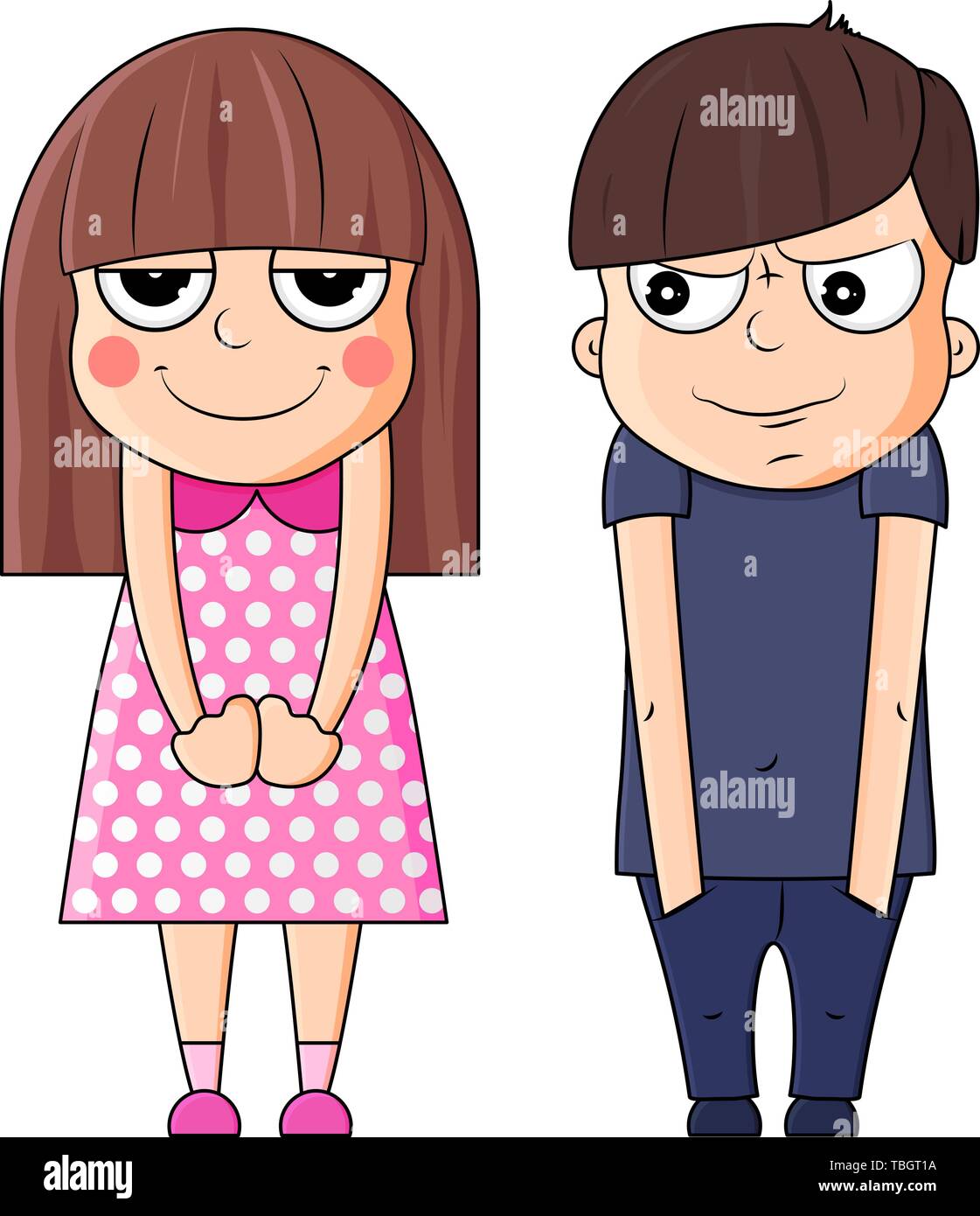 Beautiful boy and girl kawaii vector illustration. The emotion of smug Stock Vector