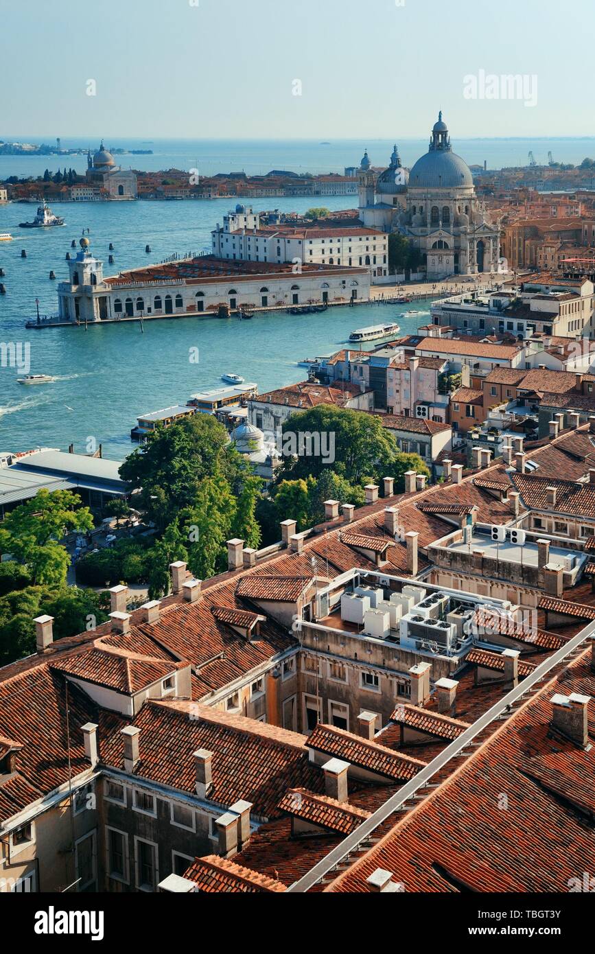 Venice skyline viewed from above at clock tower in St Mark’s square. Italy. Stock Photo